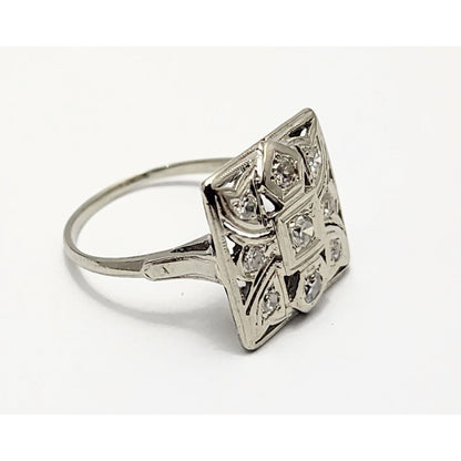 Vintage Victorian 14K White Gold Diamond Statement Ring