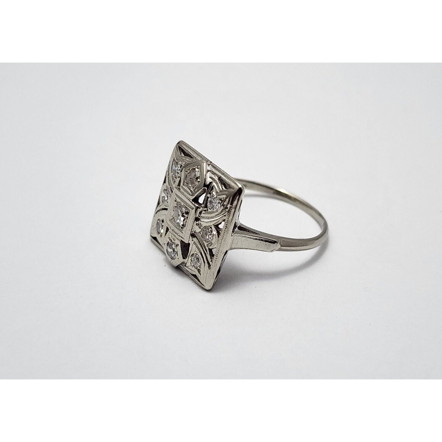 Vintage Victorian 14K White Gold Diamond Statement Ring