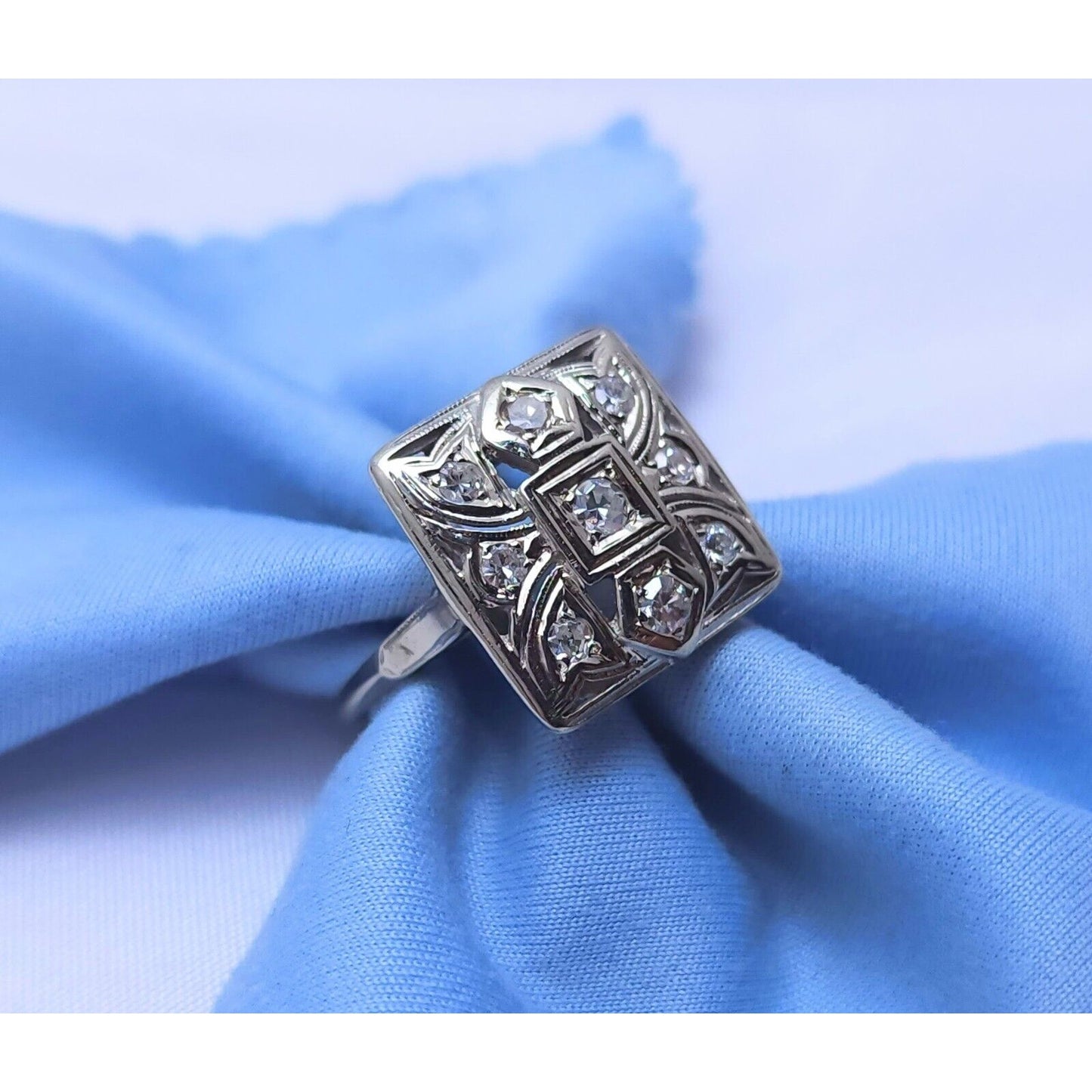 Vintage Victorian 14K White Gold Diamond Statement Ring