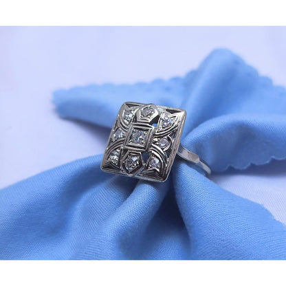 Vintage Victorian 14K White Gold Diamond Statement Ring