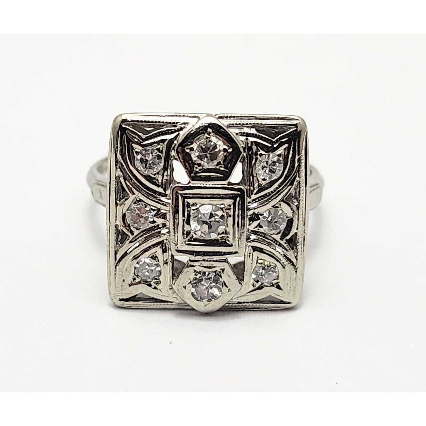 Vintage Victorian 14K White Gold Diamond Statement Ring