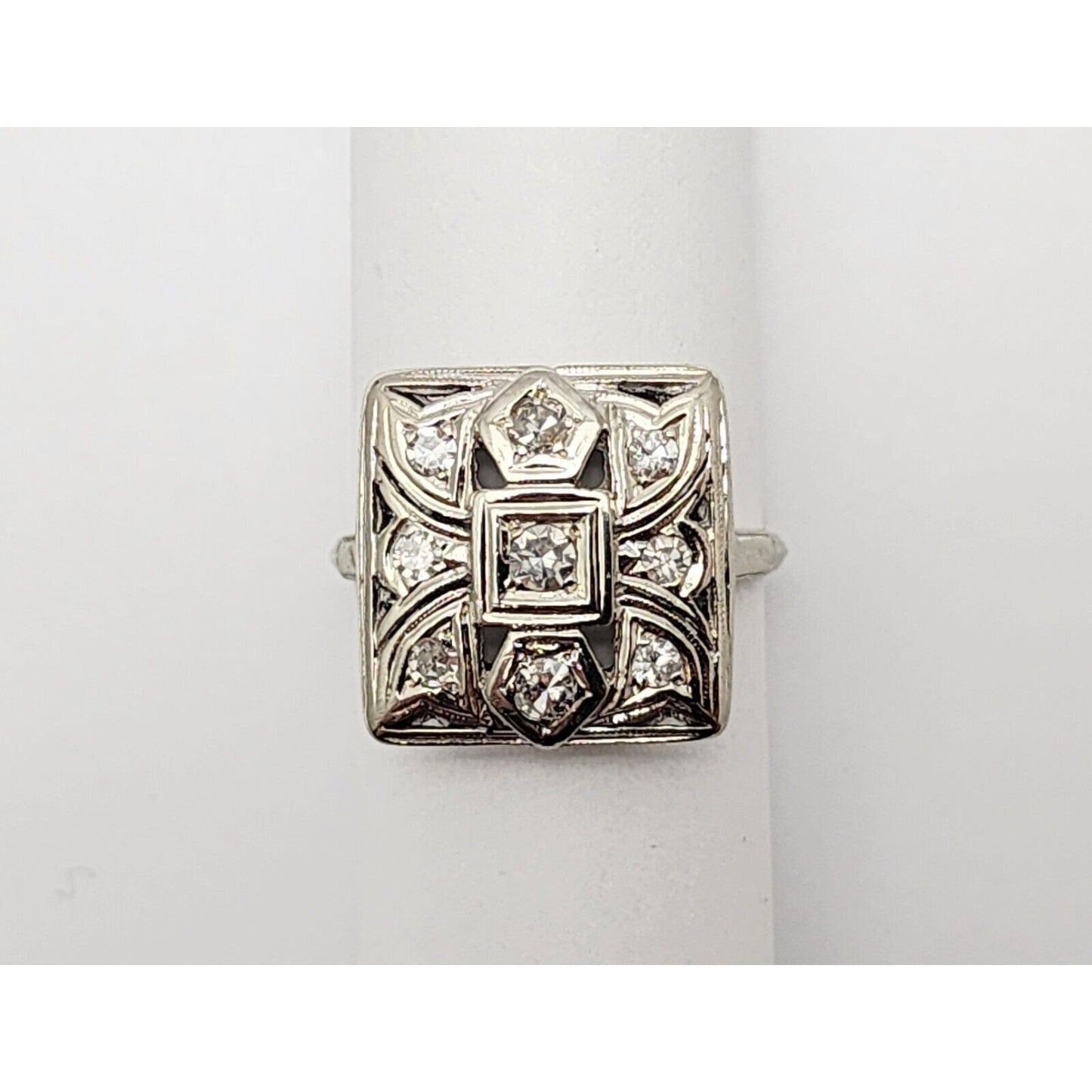 Vintage Victorian 14K White Gold Diamond Statement Ring