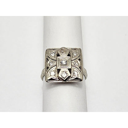 Vintage Victorian 14K White Gold Diamond Statement Ring