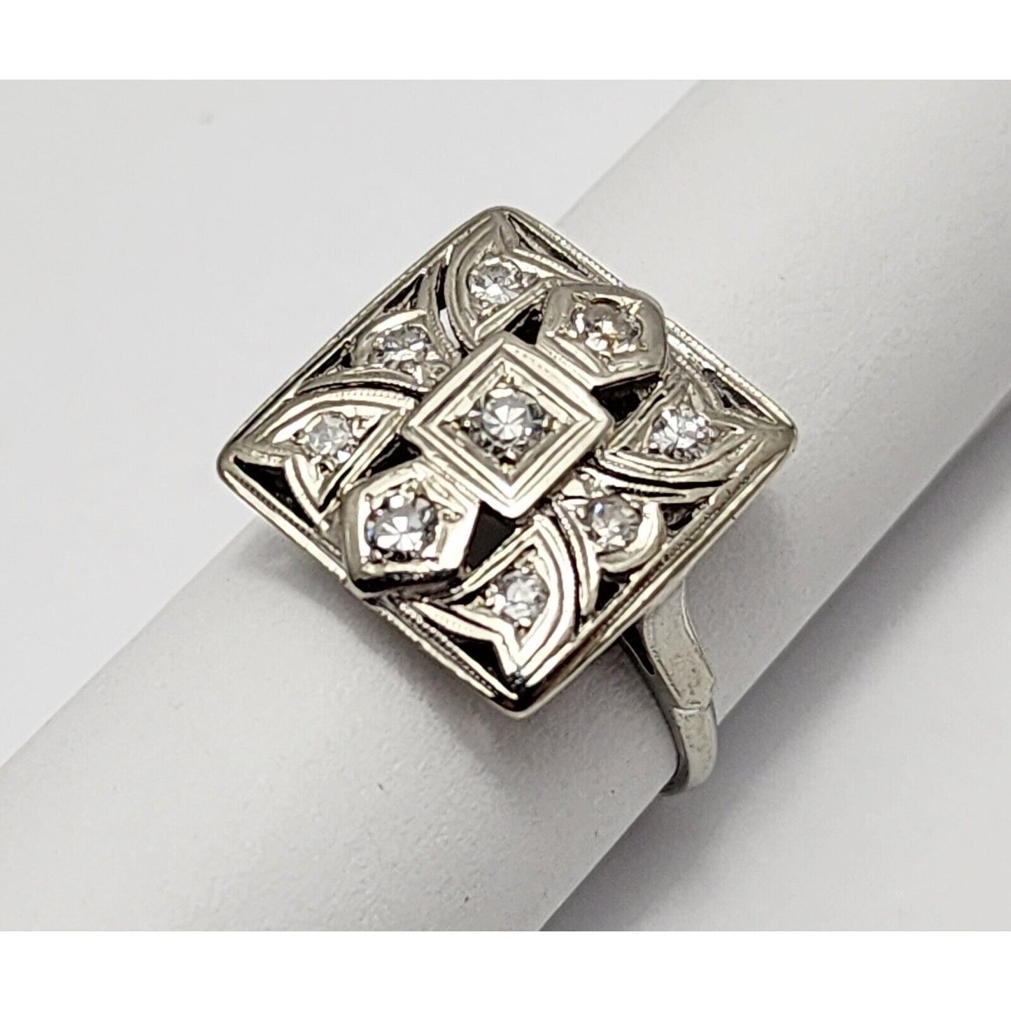 Vintage Victorian 14K White Gold Diamond Statement Ring