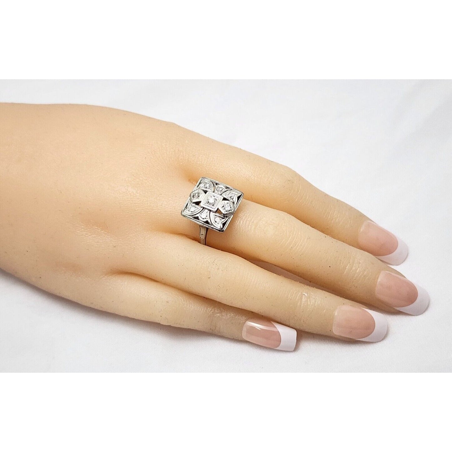 Vintage Victorian 14K White Gold Diamond Statement Ring