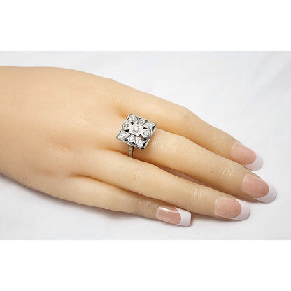 Vintage Victorian 14K White Gold Diamond Statement Ring