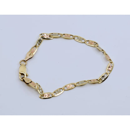 14K Tri Tone Gold Diamond Cut Valentino Baby Link Bracelet