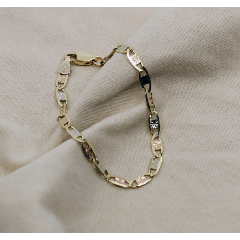 14K Tri Tone Gold Diamond Cut Valentino Baby Link Bracelet