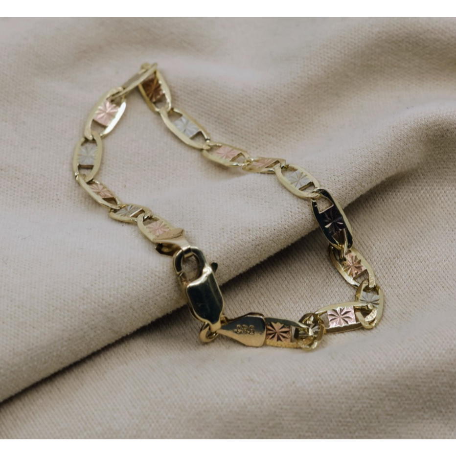 14K Tri Tone Gold Diamond Cut Valentino Baby Link Bracelet