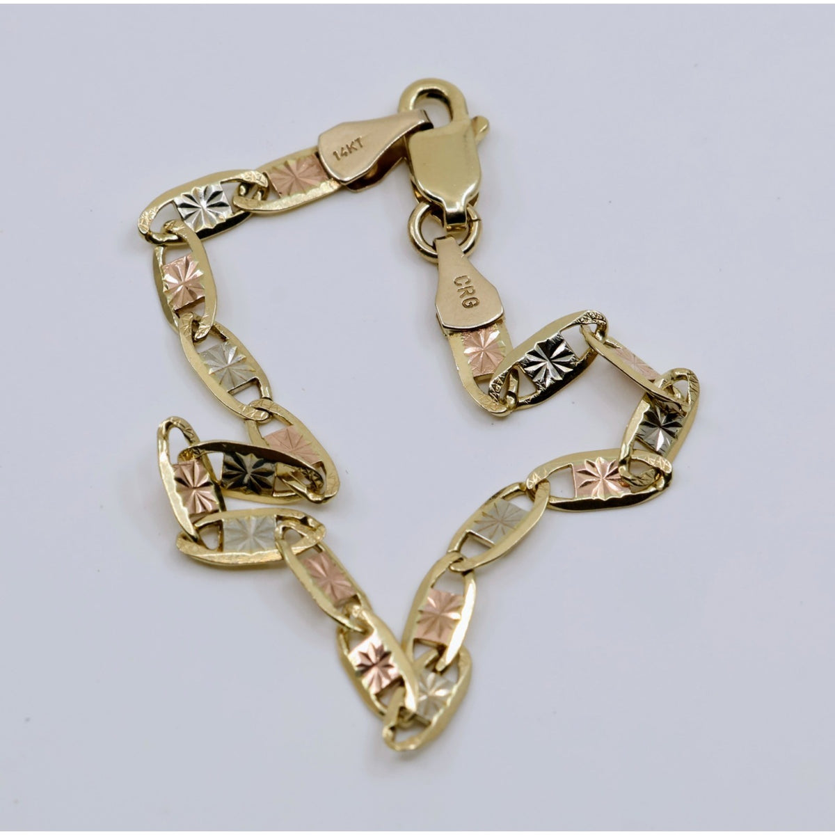 14K Tri Tone Gold Diamond Cut Valentino Baby Link Bracelet