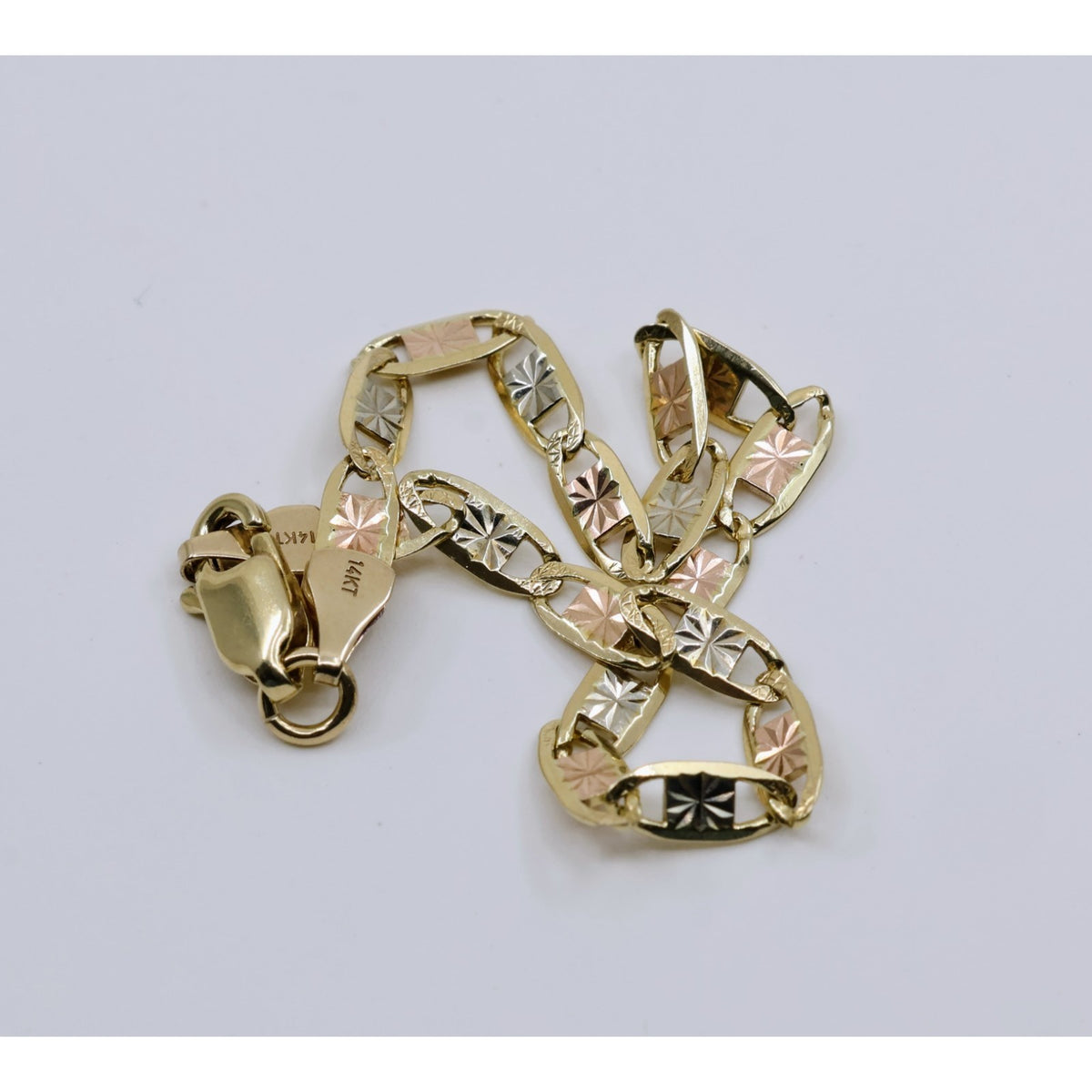 14K Tri Tone Gold Diamond Cut Valentino Baby Link Bracelet