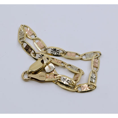 14K Tri Tone Gold Diamond Cut Valentino Baby Link Bracelet