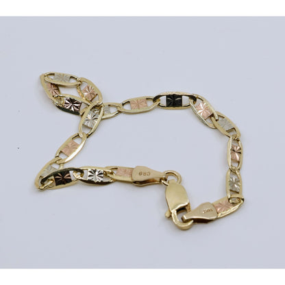 14K Tri Tone Gold Diamond Cut Valentino Baby Link Bracelet