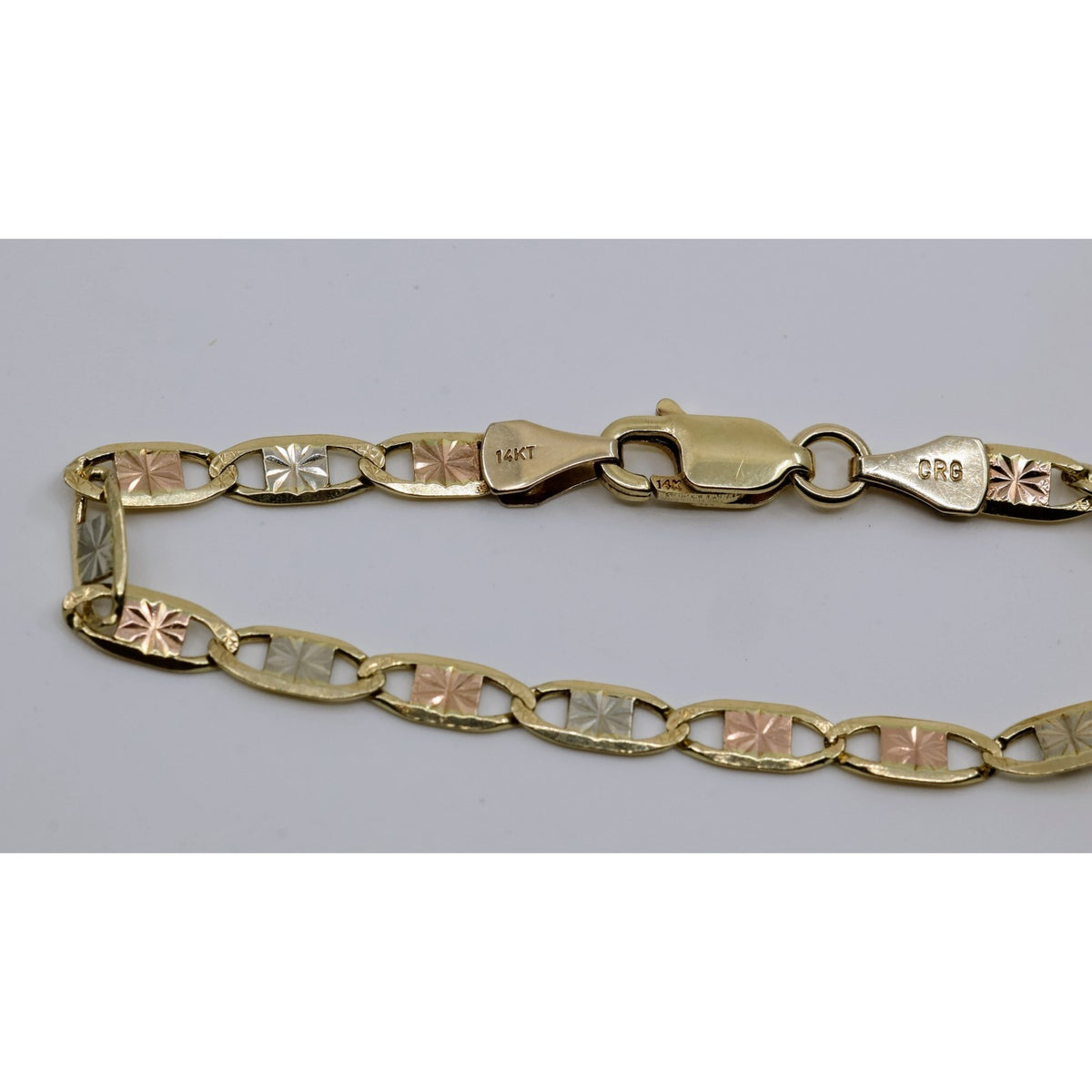 14K Tri Tone Gold Diamond Cut Valentino Baby Link Bracelet