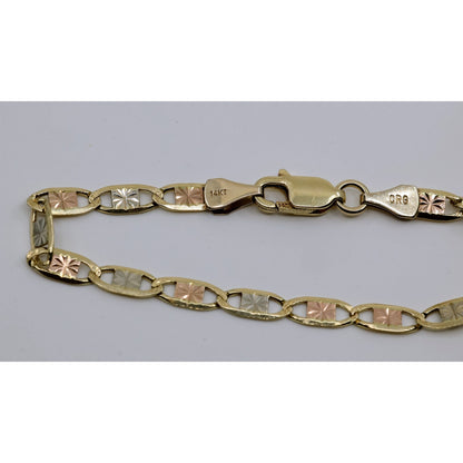14K Tri Tone Gold Diamond Cut Valentino Baby Link Bracelet