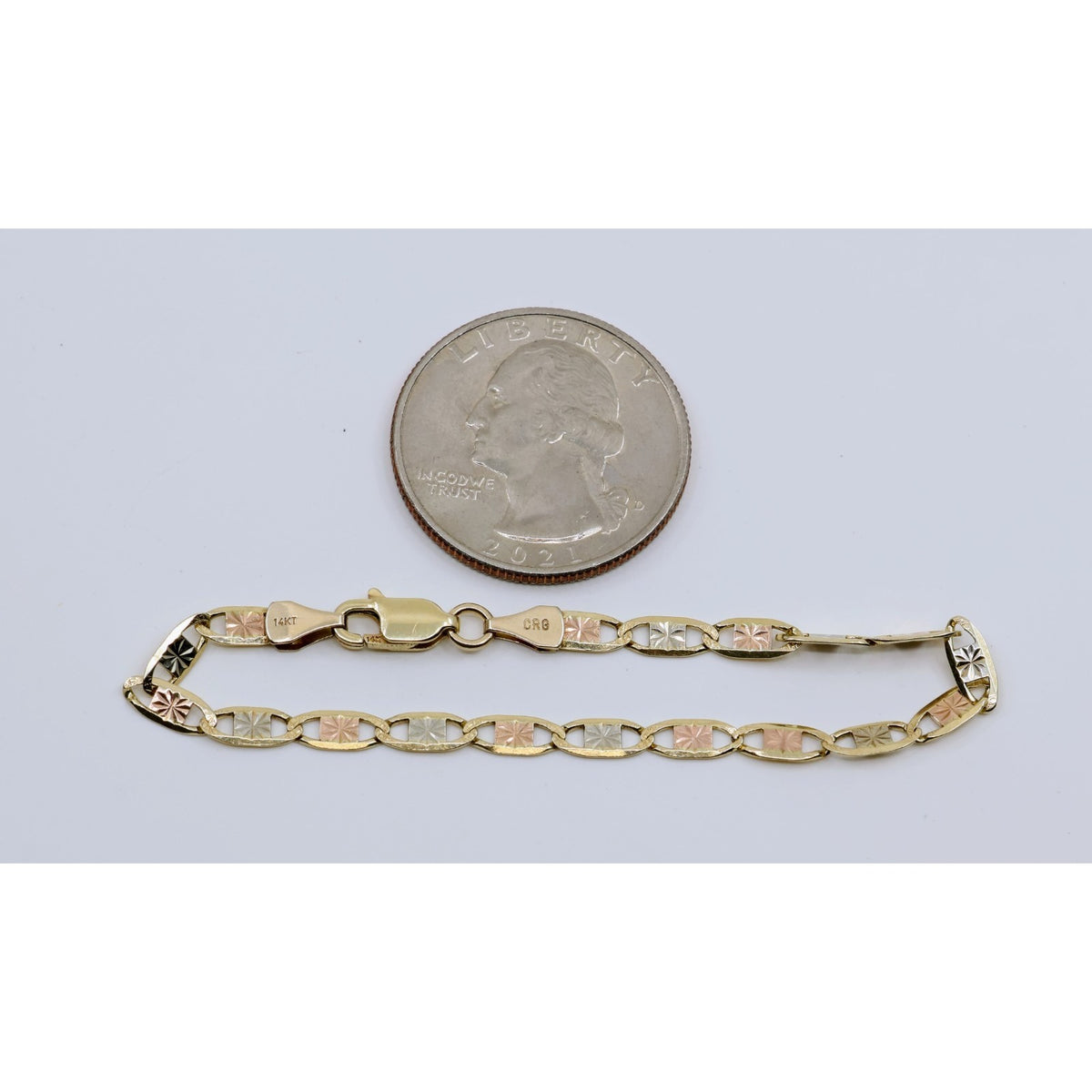 14K Tri Tone Gold Diamond Cut Valentino Baby Link Bracelet