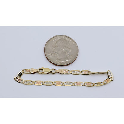 14K Tri Tone Gold Diamond Cut Valentino Baby Link Bracelet