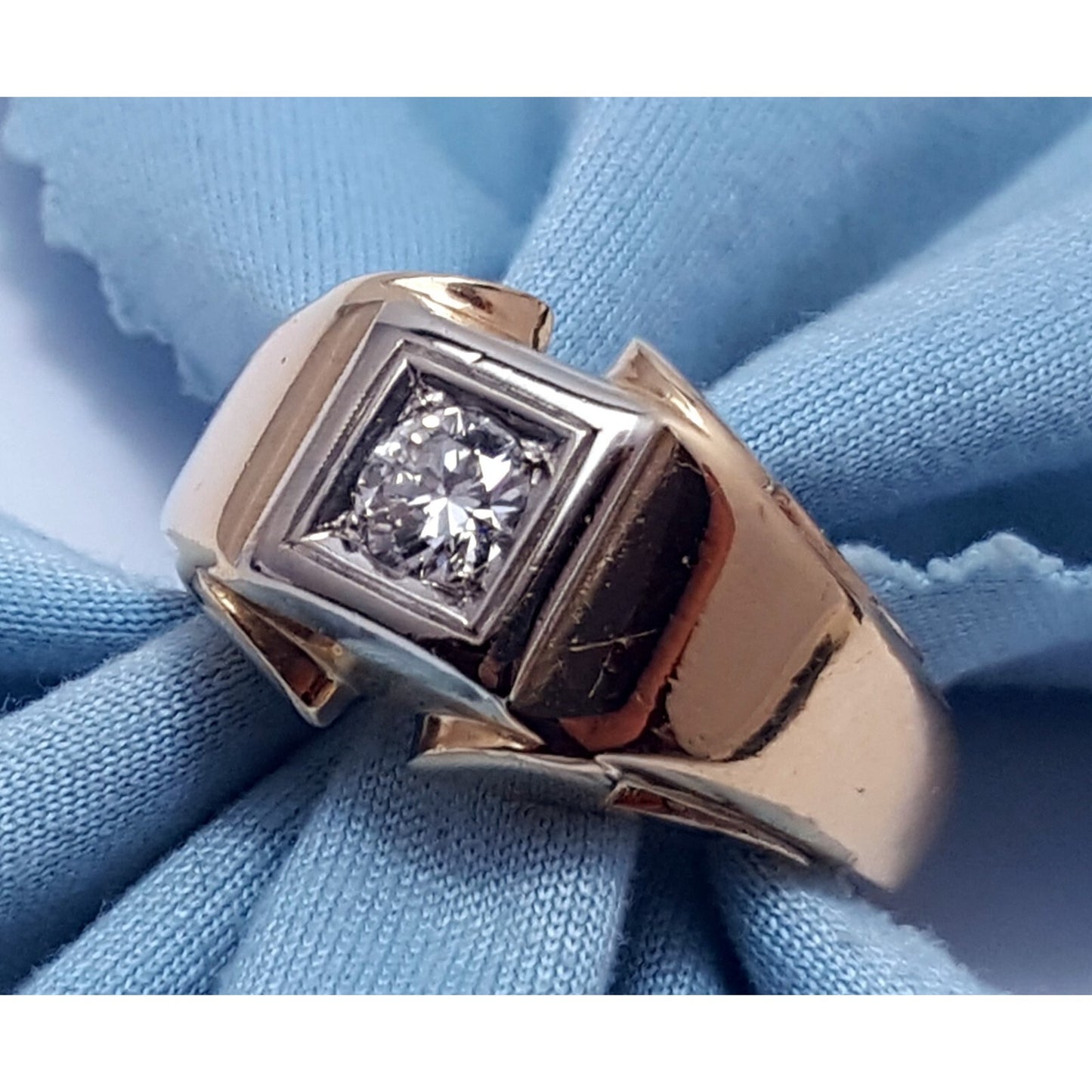 14K Two Tone Gold Mens Diamond Ring