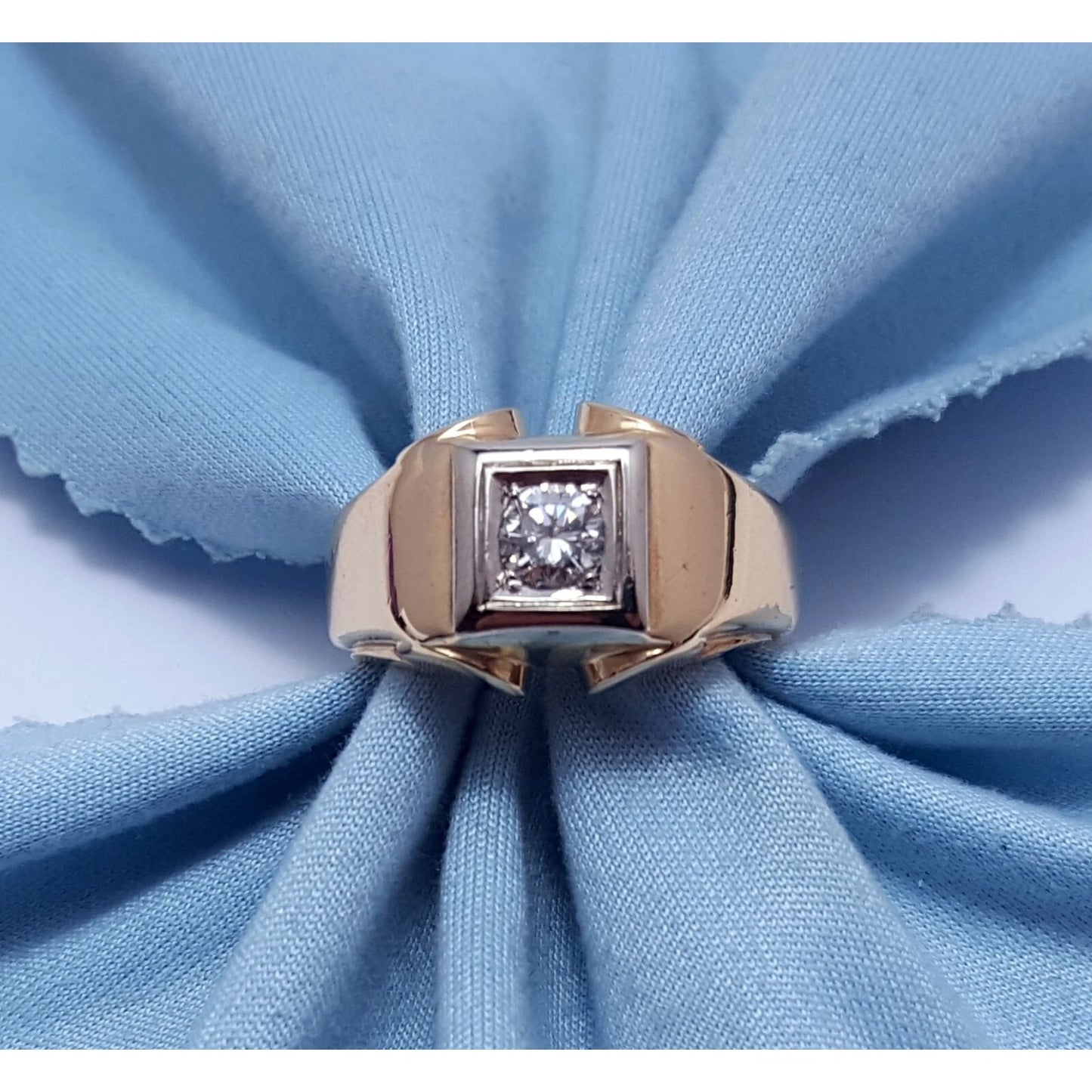 14K Two Tone Gold Mens Diamond Ring