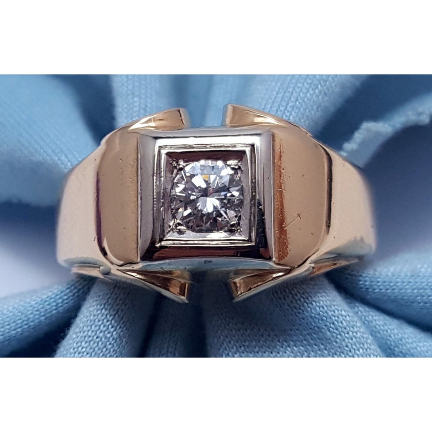 14K Two Tone Gold Mens Diamond Ring