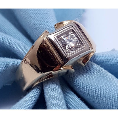 14K Two Tone Gold Mens Diamond Ring