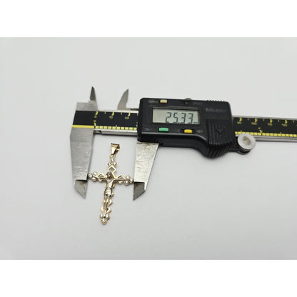 14K Two Tone Gold Jesus on Cross CZ Charm Pendant