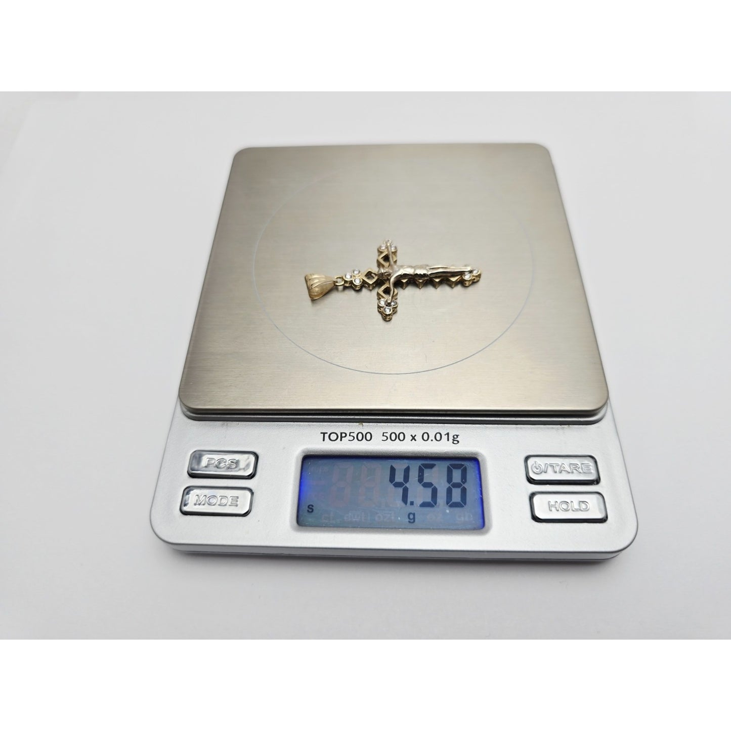 14K Two Tone Gold Jesus on Cross CZ Charm Pendant