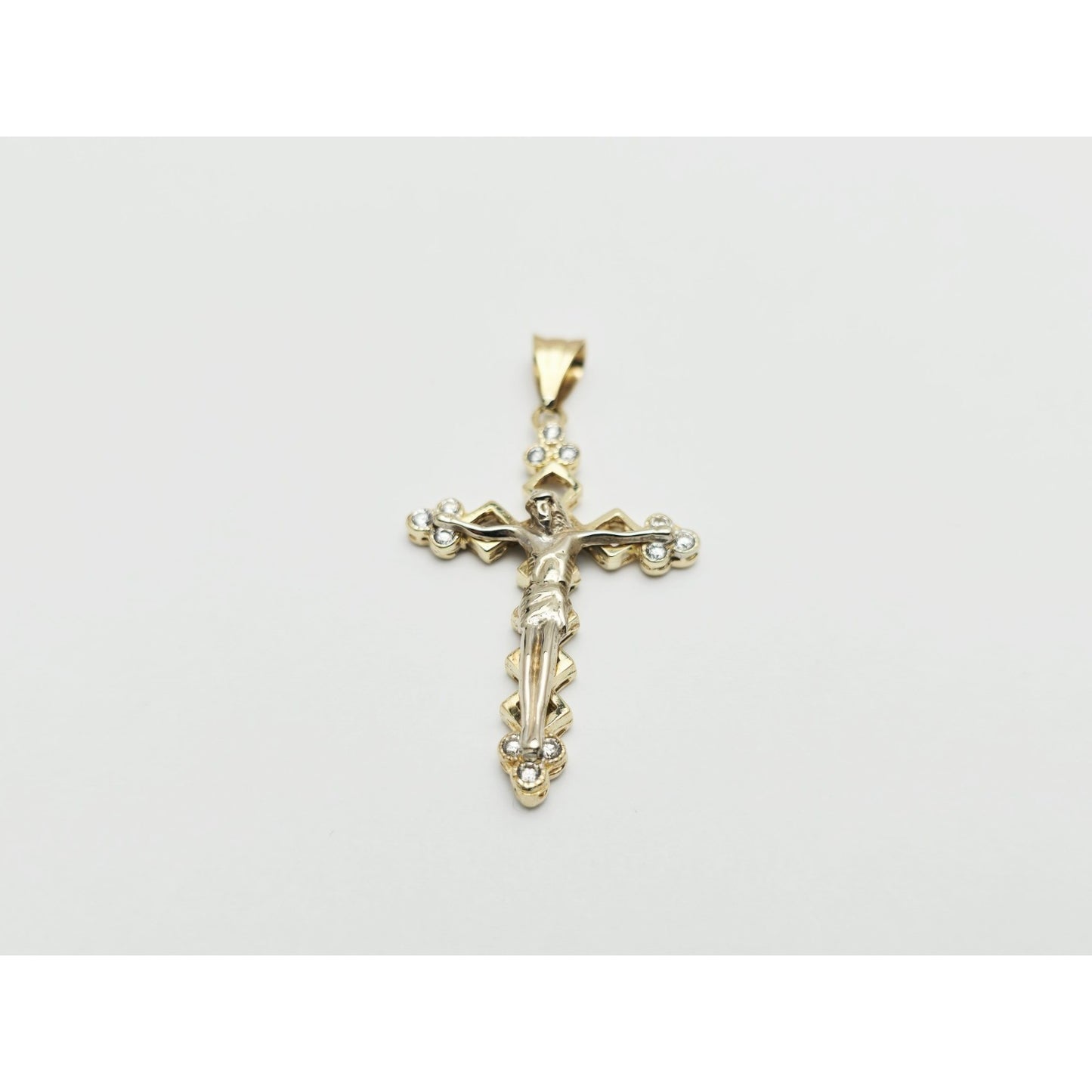 14K Two Tone Gold Jesus on Cross CZ Charm Pendant
