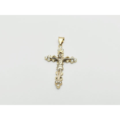 14K Two Tone Gold Jesus on Cross CZ Charm Pendant