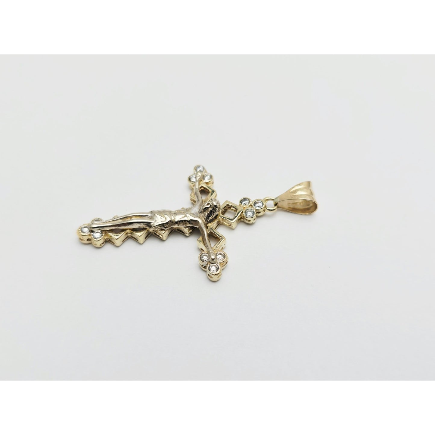 14K Two Tone Gold Jesus on Cross CZ Charm Pendant