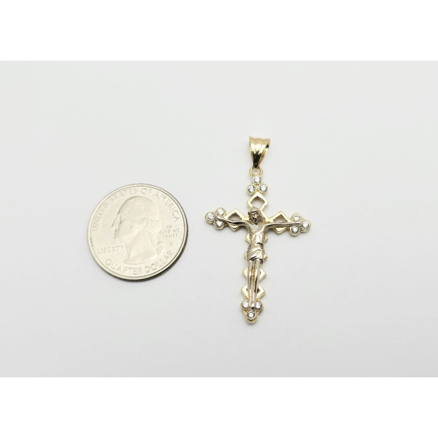 14K Two Tone Gold Jesus on Cross CZ Charm Pendant