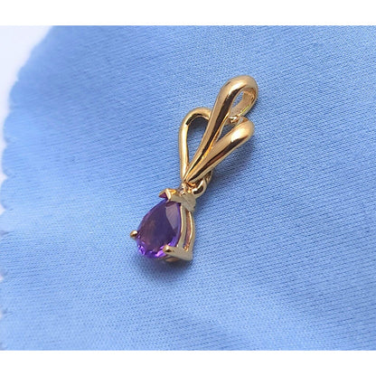 14K Yellow Gold Amethyst Drop Dangle Charm Pendant