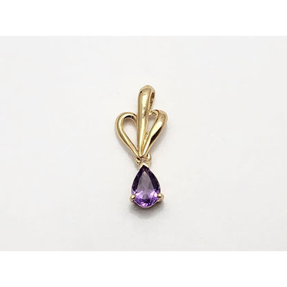 14K Yellow Gold Amethyst Drop Dangle Charm Pendant