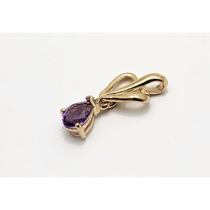 14K Yellow Gold Amethyst Drop Dangle Charm Pendant