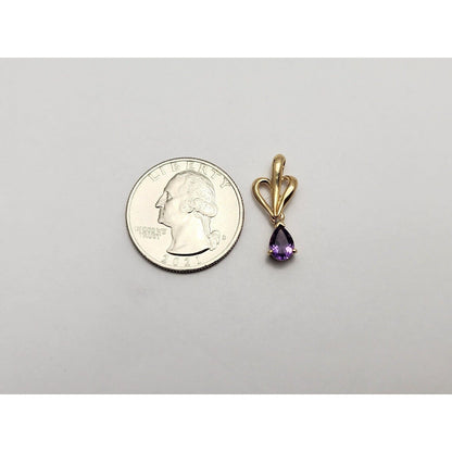 14K Yellow Gold Amethyst Drop Dangle Charm Pendant