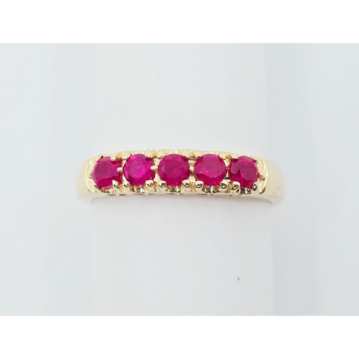 14K Yellow Gold Single Row 5 Ruby Stone Ring