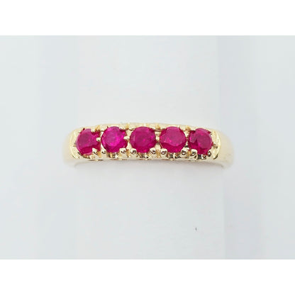 14K Yellow Gold Single Row 5 Ruby Stone Ring