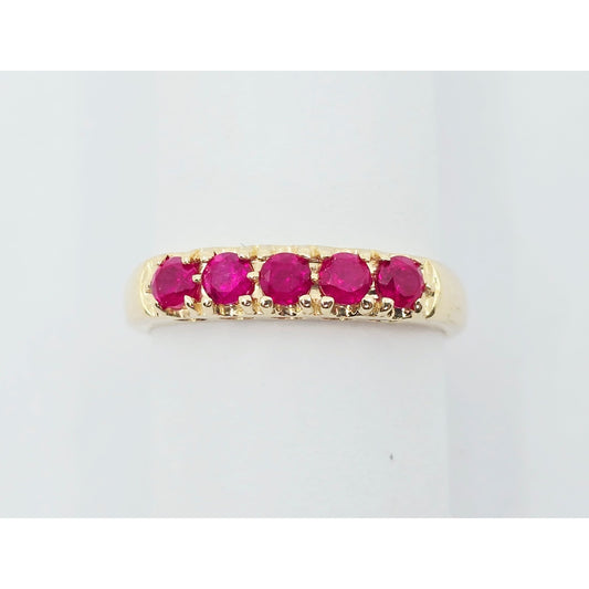 14K Yellow Gold Single Row 5 Ruby Stone Ring
