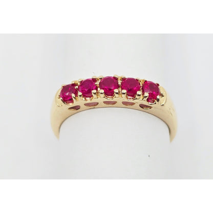 14K Yellow Gold Single Row 5 Ruby Stone Ring