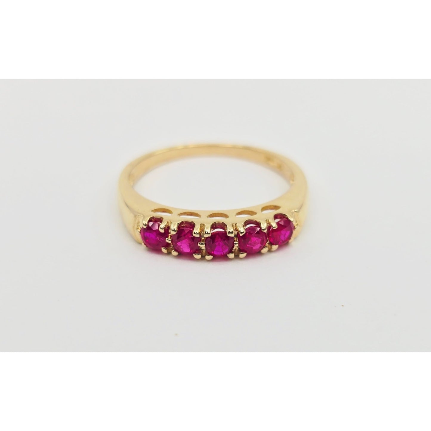 14K Yellow Gold Single Row 5 Ruby Stone Ring