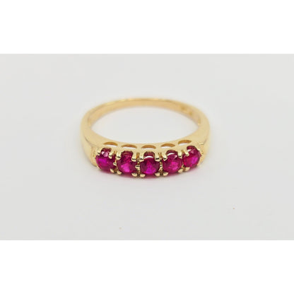14K Yellow Gold Single Row 5 Ruby Stone Ring