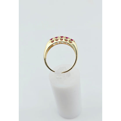 14K Yellow Gold Single Row 5 Ruby Stone Ring