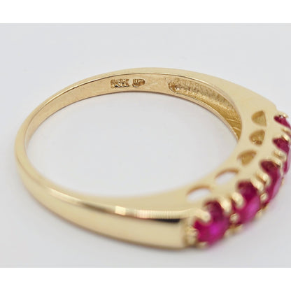 14K Yellow Gold Single Row 5 Ruby Stone Ring
