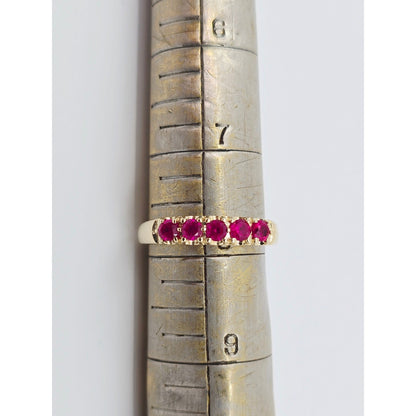 14K Yellow Gold Single Row 5 Ruby Stone Ring