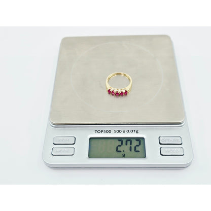 14K Yellow Gold Single Row 5 Ruby Stone Ring