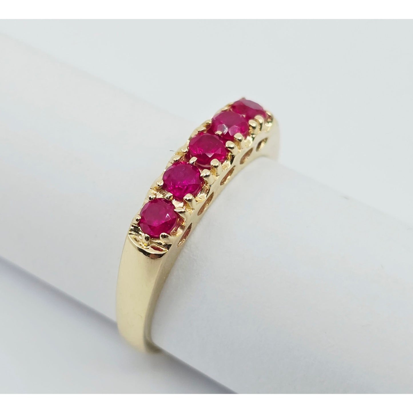 14K Yellow Gold Single Row 5 Ruby Stone Ring