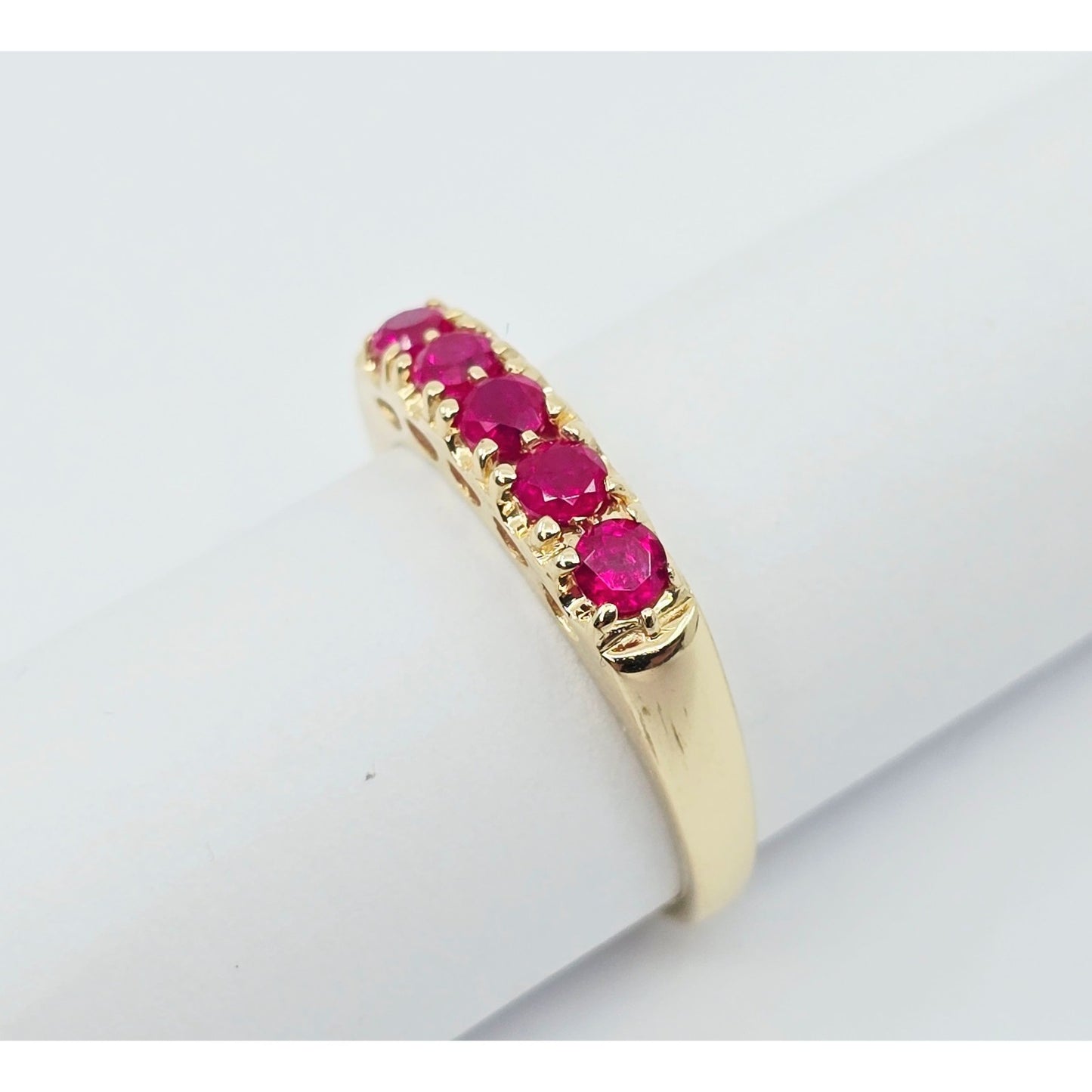 14K Yellow Gold Single Row 5 Ruby Stone Ring