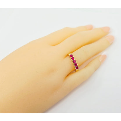 14K Yellow Gold Single Row 5 Ruby Stone Ring