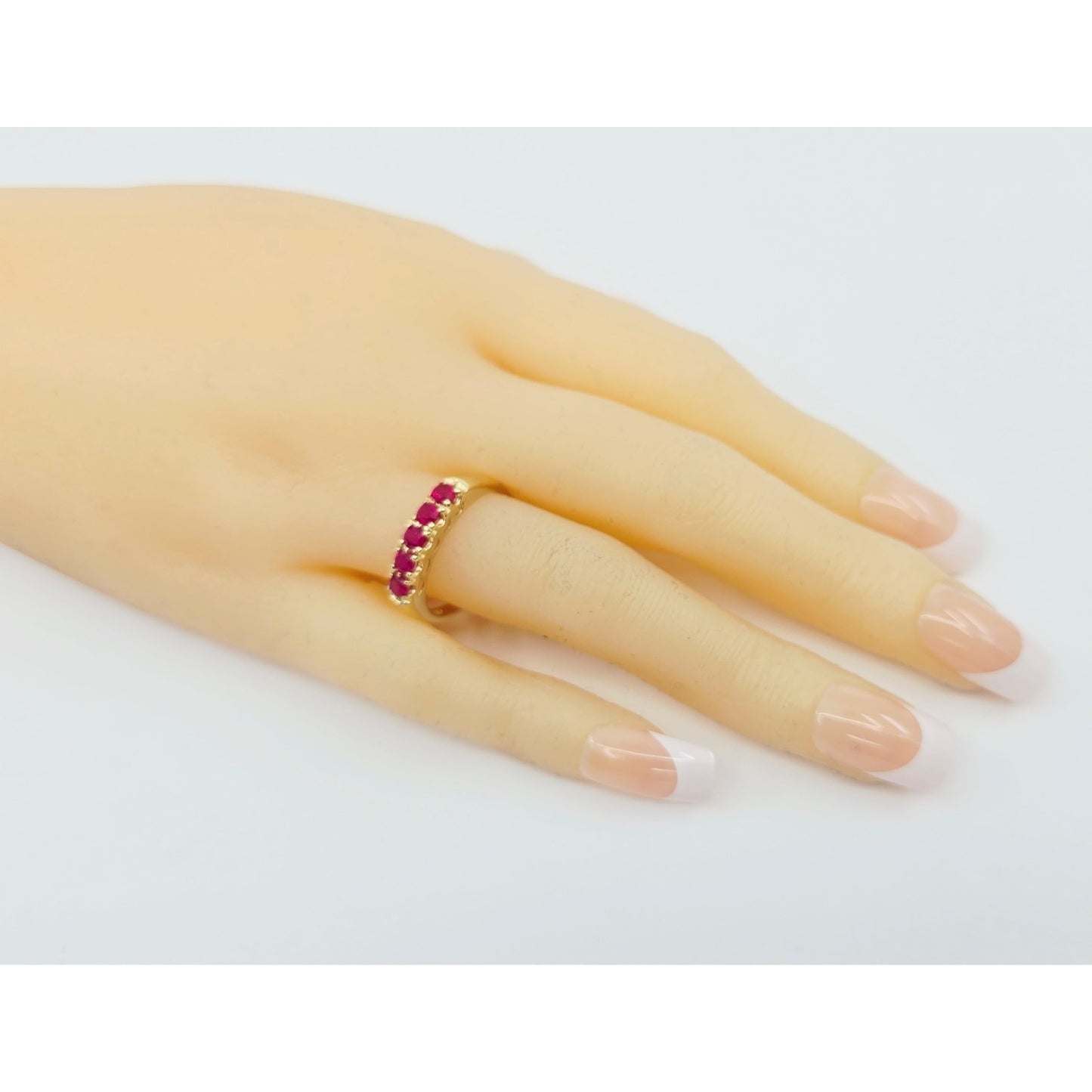 14K Yellow Gold Single Row 5 Ruby Stone Ring