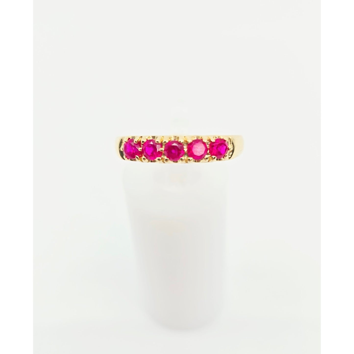 14K Yellow Gold Single Row 5 Ruby Stone Ring